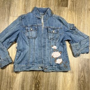 Denim Jacket with Floral Embroidery